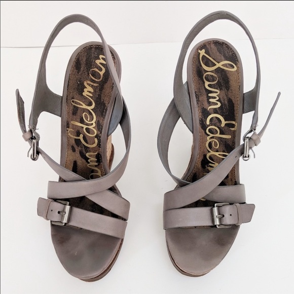 Sam Edelman "Josie" Gray Cork Wedge Sandals - Picture 3 of 8